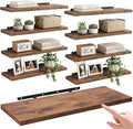 Sliner 8 Pcs 16'' Floating Shelves for Wall with Invisible Brackets, Rustic Wood Deep Wall Mounted Shelves for Home Decor, St