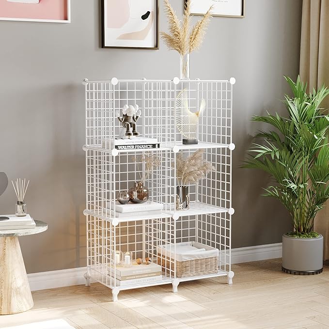 AWTATOS Wire Cube Storage Organizer, Closet Organizers and Storage, Metal 6 Cube Storage Shelves Bookshelf, Portable Closet C