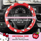 Hello Kitty Steering Wheel Cover by Sanrio, Universal Fit 14.5-15 Inch, Cute Red Car Accessories for Women, Soft Anti-Slip Grip Auto Protector