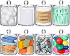 AOZITA 8 Pack Acrylic Qtip Holder Dispenser with Lids & Labels, Cotton Swab, Ball, Round Pads, Floss Picks Storage Canister -