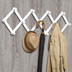 Amber Home Wood Accordion Wall Rack 13 Hooks (Pegs), Expandable Wall Mounted Hanger for Coat, Hat, Scarf, Coffee Mugs, X Shap