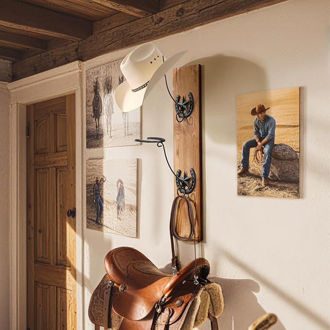 Cowboy Hat Holder for Wall 2 Pack Metal Iron Cowboy Hat Rack Western Hat Hanger Horseshoe Hooks Storage Cowboy Hat Organizer 