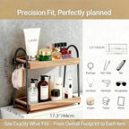 2-Tier Perfume & Makeup Organizer with 8 Jewelry Hooks, Eco-Coated Paulownia Wood Vanity Tray for Bathroom, Coffee Bar & Dres