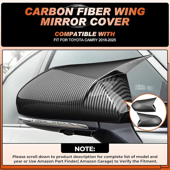 ACLONG Carbon Fiber Mirror Cover Caps Fit for Toyota Camry 2018 2019 2020 2021 2022 2023 2024 2025- Rearview Side Mirror Covers-Ox Horn Design, Left Driver Side & Right Passenger Side,1 Pair