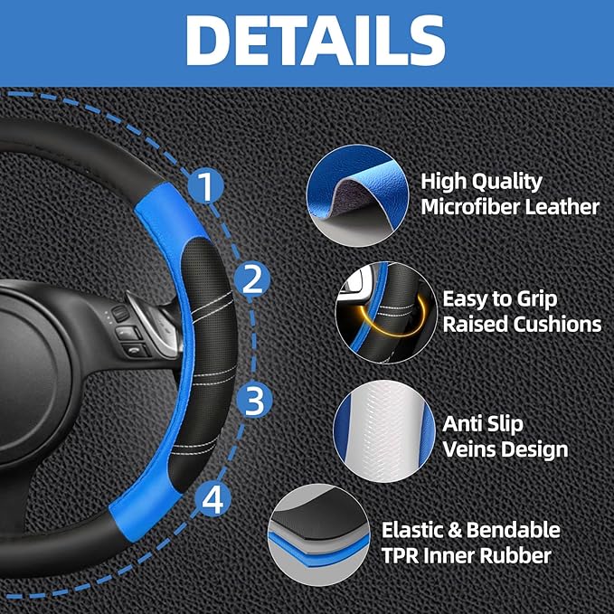 NBTEPEM Customized Auto Car Steering Wheel Cover for Honda Accord, Civic, CR-V, HR-V, Pilot, Microfiber Leather Sport Steerin