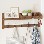 AMBIRD Wall Hooks with Shelf, 26.57 Inch Entryway Wood Coat Hooks for Wall with Shelf, Coat Rack Wall Mount with 5 Dual Hooks