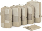 BAGSMART Compression Packing Cubes for Travel, 6 Set Packing Cubes for Carry on Suitcases, Compression Travel Cubes & Suitcas