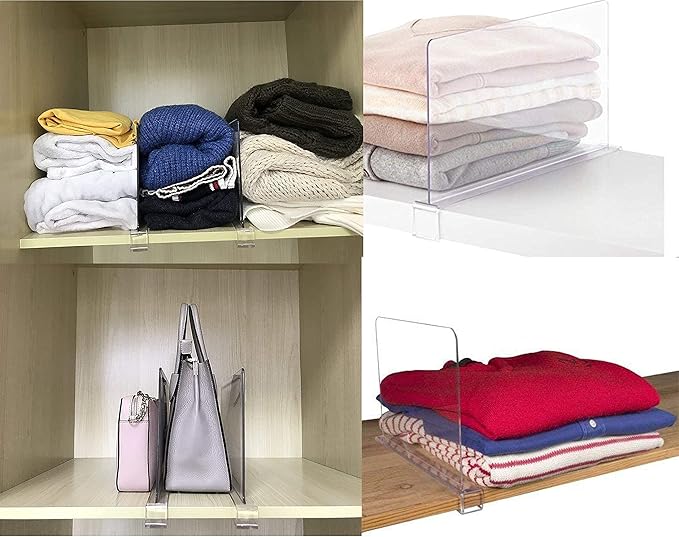 Clear Acrylic Shelf Dividers for Closet Organization - 6 Pack Closet Shelf Divider for Sweatshirt,Towel,Bag,Purse,Clothing,Sw