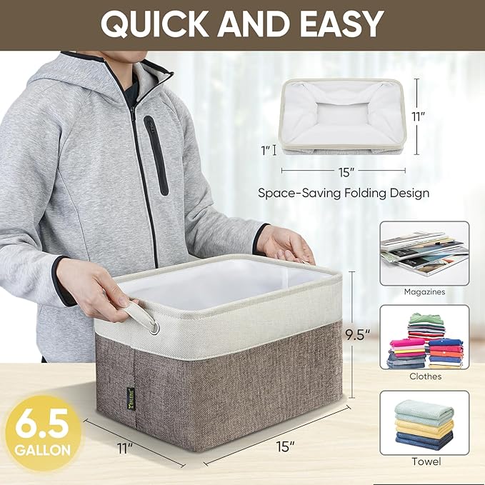 BALEINE 3 Pack Fabric Closet Storage Bins for Shelves, Linen Closet Organizers and Storage, Decorative Baskets for Organizing