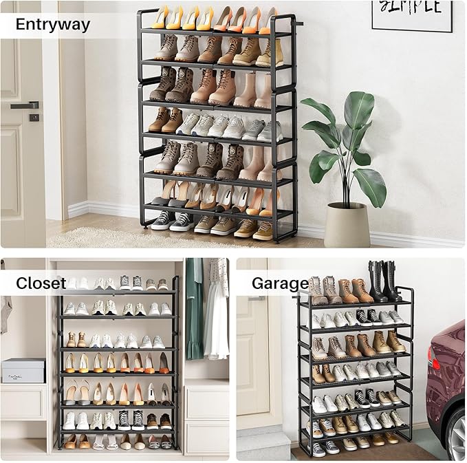 SNTD Shoe Rack - Expandable Shoe Organizer for Closet, Adjustable Metal Shoe Shelf Storage, Stackable Long Shoe Stand Holder 