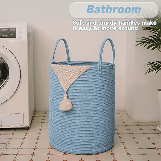 JMvicyroam Large Woven Laundry Basket Hamper,60L Cotton Rope Storage Bin for Blankets,Toys and Clothes,Decorative Tall Nurser