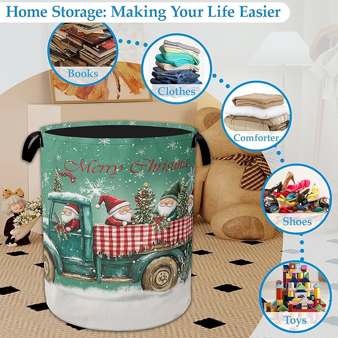 Merry Christmas Laundry Basket Collapsible Laundry Hamper, Oxford Cloth Storage Bin for Room/Bathroom/Bedroom/Dormitories 16"