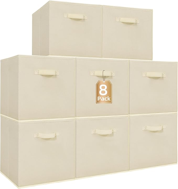 STORAGE MANIAC Storage Cubes, 13 Inch Collapsible Storage Bins with Handles, 8 Pack Fabric Foldable Bins for Organization, Du