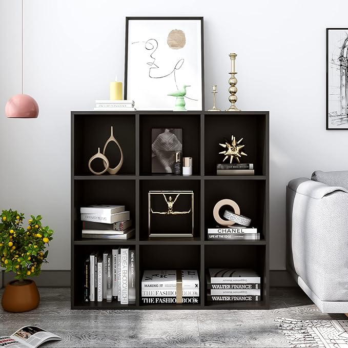 OSCHF 9-Cube Storage Shelf Bookcase - Wooden 3-Tier Free Standing Open Bookshelf for Home and Office, Organizer Cabinet in Bl