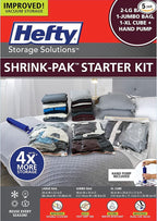 Hefty Shrink-Pak Starter Kit - 2 Large, 1 XL Cube, 1 Jumbo Vacuum Seal Storage Bag and Hand Pump – Space Saver Bags for Cloth