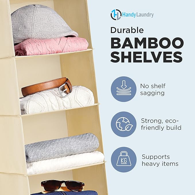 Handy Laundry Hanging Closet Organizer - 6 Shelf Storage for Clothes, Sweaters, Shoes & Accessories - Space-Saving Wardrobe S