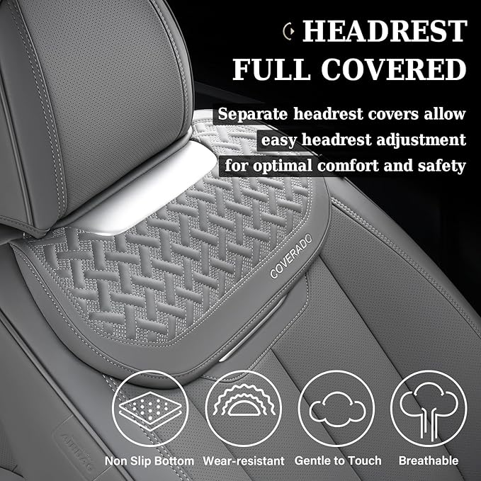 Coverado Car Seat Covers Front Seats, Luxury Nappa Leather Waterproof Seat Covers for Cars, Universal Front Seat Covers, Driv