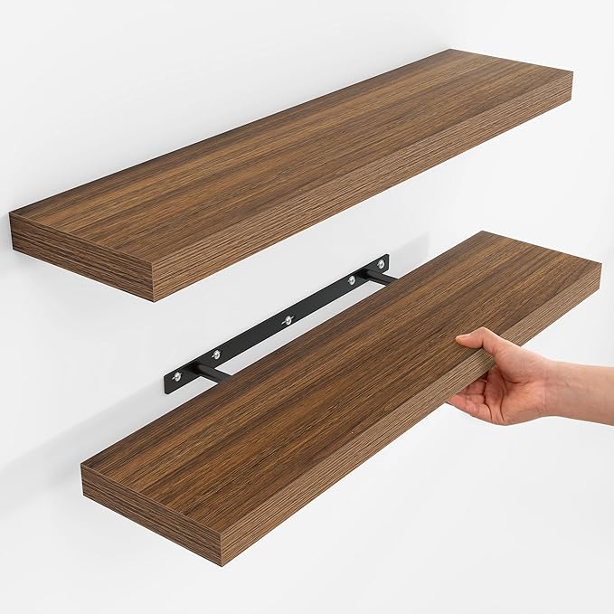 Fun Memories Rustic Wood Floating Shelves for Wall, Space-Saving Wall Mounted Shelves for Bathroom, Bedroom, Living Room and 