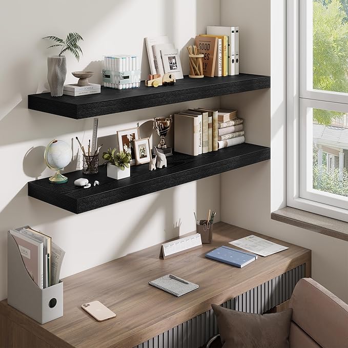 Fun Memories 48 Inch Floating Shelves for Wall - 12 Inch Deep Fireplace Mantel Shelf - Wood Floating Shelf for Wall - Large S