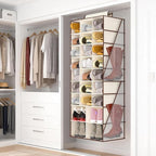 VERONLY Hanging Shoe Organizer for Closet-Collapsible Storage Rack with 25 Sections & 4 Side Pockets, Hanging Shoe Shelves fo