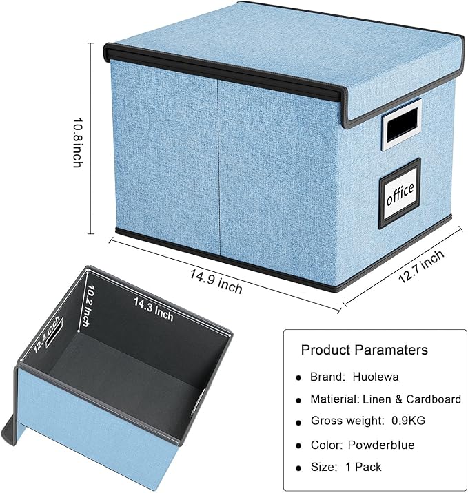 Huolewa File Organizer Box with Lid, Collapsible File Folder Organizer for Office Document Storage, Filing Box with Plastic S