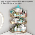 Corner Bathroom Counter Organizer with Top Toothbrush Holders, 3-Tier Make Up Organizers for Vanity with Brush Holder, Corner