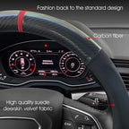 Carodi Car Suede Carbon Fiber Steering Wheel Cover car Anti-Skid Leather car Interior Accessories Decoration 15 inch Universal (Black)