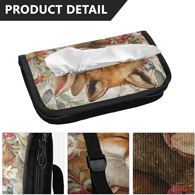 Car Tissue Holder Car Visor Organizer Tissue Box Holder for Car Sun Visor Organizer with Car Vehicle Accessories Essentials Interior for Women Men Fox Bunny Holly Fruit Beige