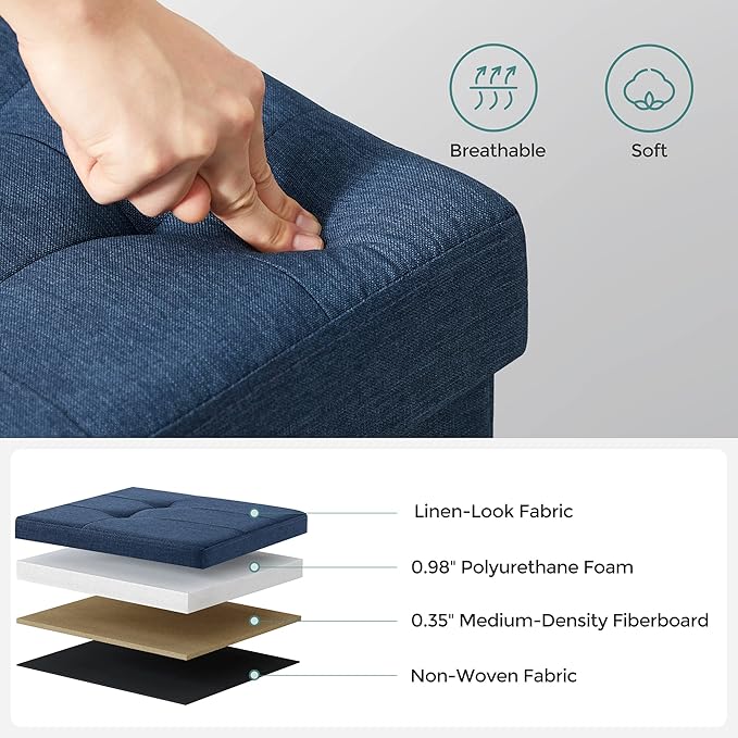 SONGMICS MAZIE Collection - 30 Inches Folding Storage Ottoman Bench, Ottoman Foot Rest, End of Bed Bench, Storage Chest, Load