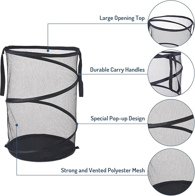 Seiritex 2Pcs Mesh Popup Laundry Hamper 115L Extra Large Collapsible Laundry Basket Foldable Clothing Storage Basket with Han