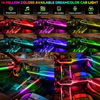 Interior Car LED Strip Lights, Acrylic LEDs Lights for Car with Dynamic Dreamcolor Chasing, Ambient Lighting Kits Music Sync Wireless APP and RF Remote Control (55.12inch*2)