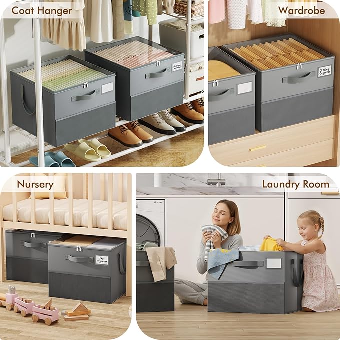 NestOrganix 2 Pack Shoe Organizer for Closet, Large Shoe Box Storage Containers, Foldable Shoe Storage Organizer Box Bin with