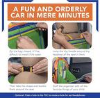 Car Organizer Back Seat for Kids & Tablet Holder for Car with Kick Mats & Lap Tray – Car Accessories Interior Must Have Road Trip Essentials (Age 3+) – Fold Away Tray with Car Seat Pocket Holders