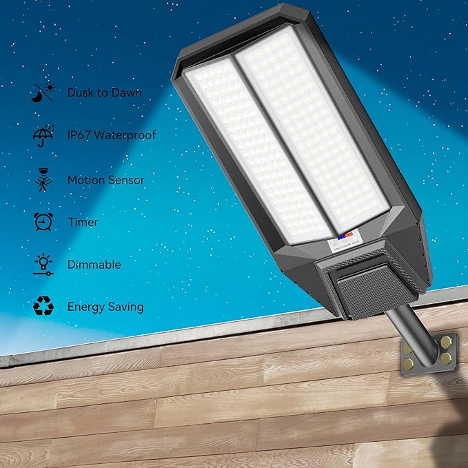 loyoele Ultra-Bright Solar Street Light with Motion Sensor, 11000W Commercial Outdoor Solar Security Light, IP67 Waterproof, Dusk-to-Dawn LED Flood Light for Yard, Parking Lot, Driveway, Barn, Garden