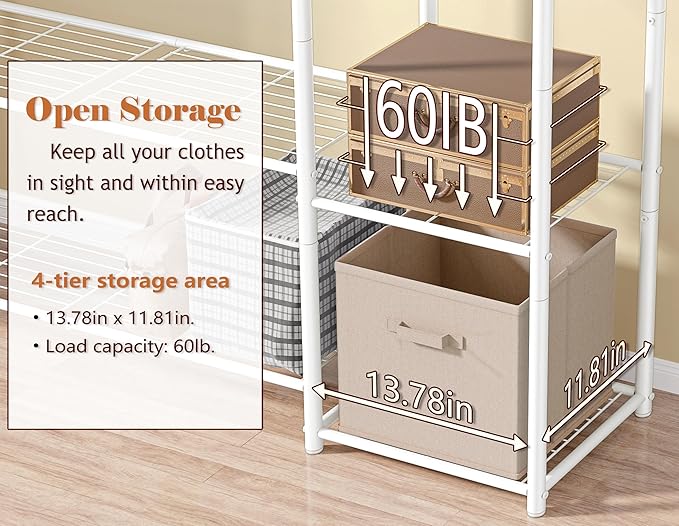 Wardrobe Closet,Portable Clothes Rack with 4 Tiers Shelves,Freestanding Closet Organizers and Storage System with Hanging Rod