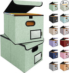 BALEINE File Organizer Box with Lid, Collapsible File Folder Organizer with Plastic Slide, Hanging File Folder Box for Office