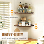 Fun Memories Corner Shelf Wall Mount, Floating Corner Shelves, Set of 4 Corner Wall Shelf Organizer, Rustic Wood Wall Storage