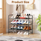 Shoe Organizer for Closet, Metal Shoe Shelf Rack Stackable 3 Tier 27 Inch Wide for Entryway, Adjustable, Black