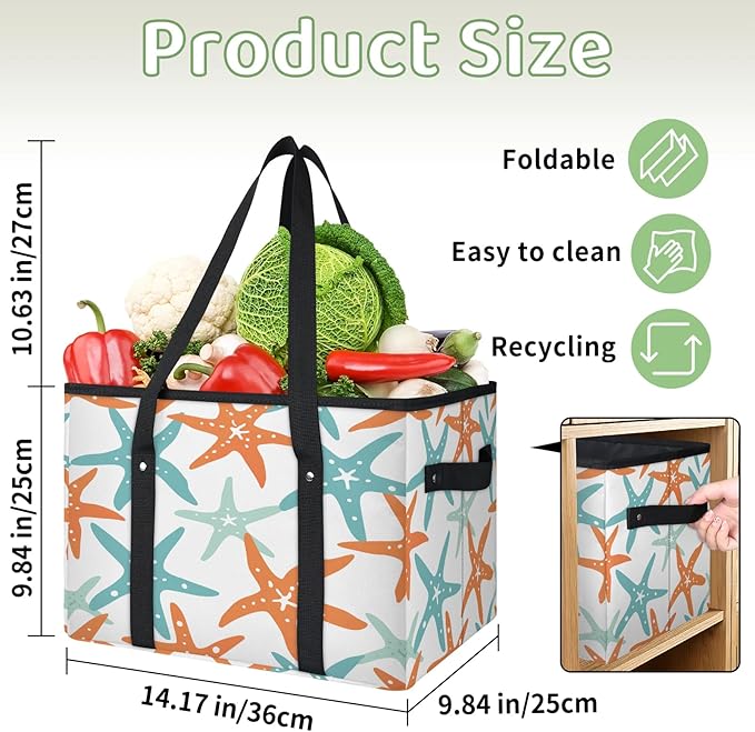 Reusable Grocery Bag, Foldable Large Shopping Tote Bag for Groceries Kitchen Picnic Car Trunk