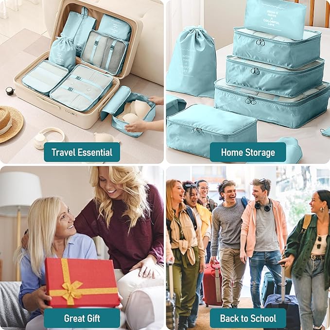 Packing Cubes for Travel - 10 Set Luggage Organizer Bags for Family, Mesh Breathable Travel Packing Cubes for Suitcases Durab