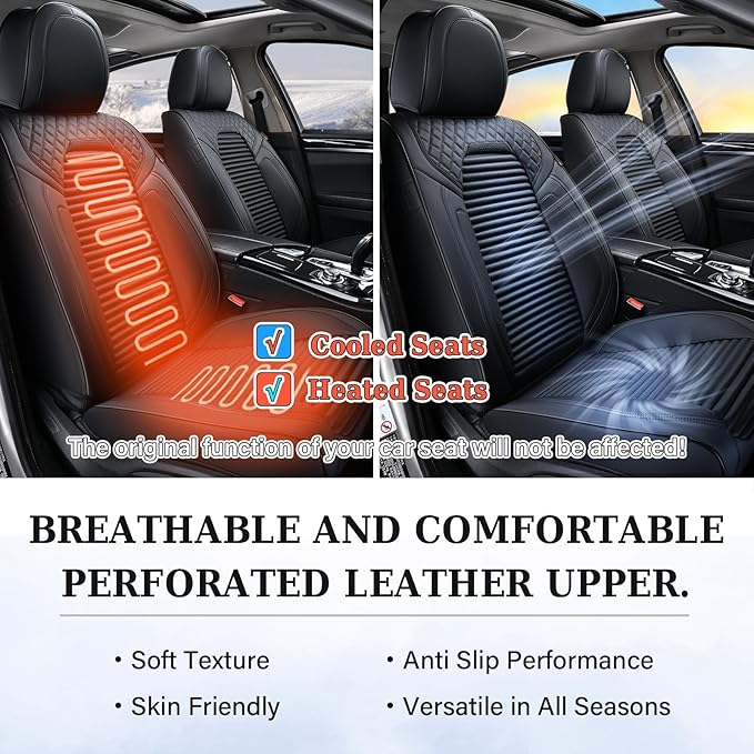 Coverado Car Seat Covers Full Set, Leather Seat Covers for Cars, Waterproof Front and Rear Automotive Seat Cover Car Accessor