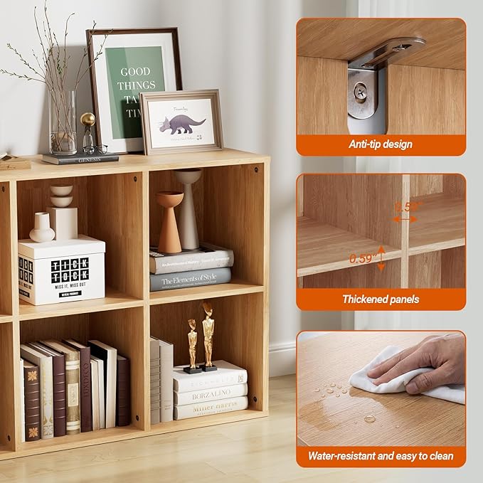Wooden 6 Cube Storage Organizer with Closed Back Panel, Modern Open Cube Storage Shelf Bookshelf with Compartments, Cube Shel