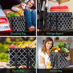 WISELIFE Reusable Grocery Bags 6-Pack Foldable Washable Large Storage Bins Basket Water Resistant Shopping Tote Bag Black