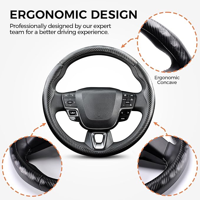 West Llama Customized Nappa Leather Car Steering Wheel Cover,3 Piece Universal Fit Cars, SUVs, Trucks, 14.5-15 Inch (Black)