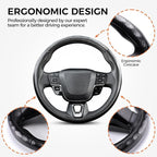 West Llama Customized Nappa Leather Car Steering Wheel Cover,3 Piece Universal Fit Cars, SUVs, Trucks, 14.5-15 Inch (Black)