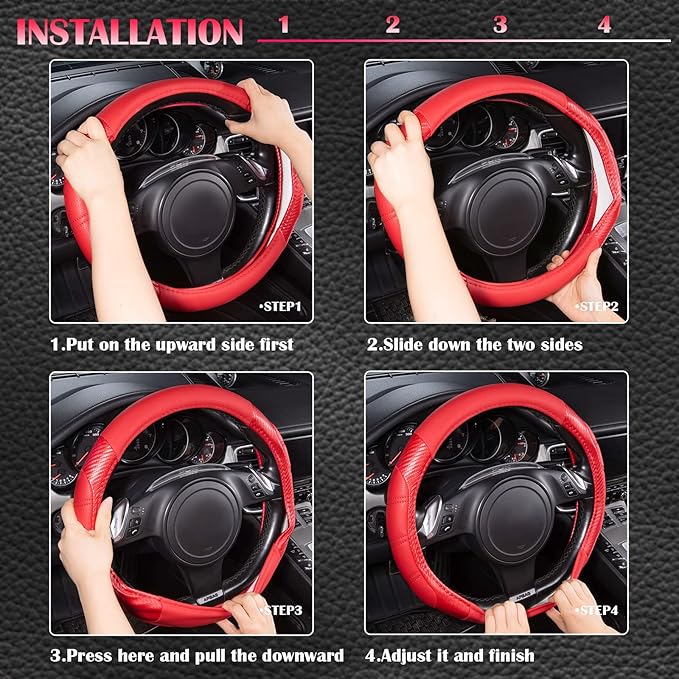 CAR PASS Line Rider Microfiber Leather Sporty Steering Wheel Cover 14.5-15 inch Universal Fits for 95% Truck,SUV,Cars, Anti-S