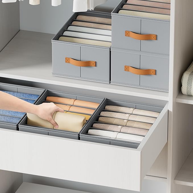 DIMJ Large Wardrobe Clothes Organizer - 8 Packs Fabric Closet Storage Organizer with Handles, Foldable Closet Organizers Divi