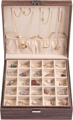 Frebeauty Earring Organizer Classic Jewelry Box 50 Slots Double Layer Jewelry Storage Case with 6 Necklace Hook and Bracelet 