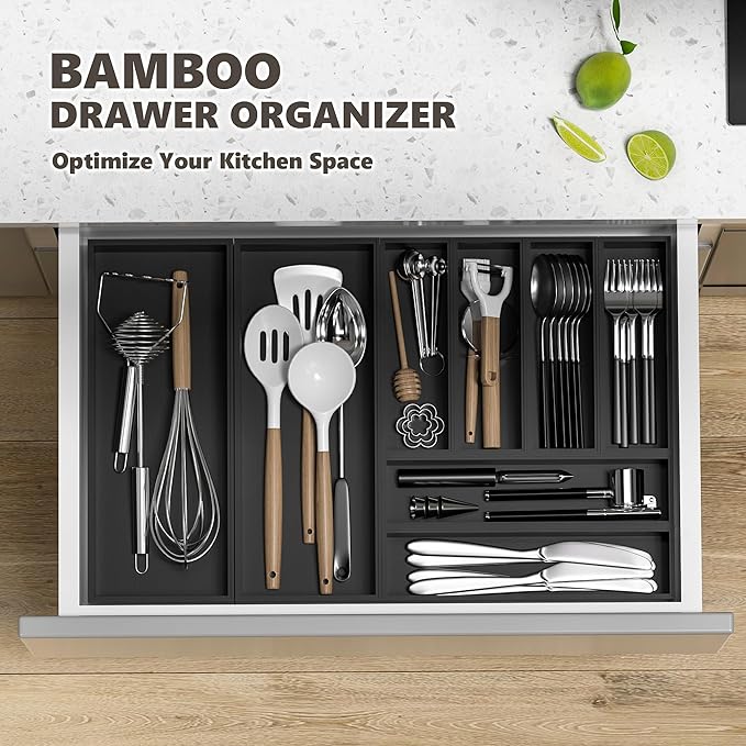 Black Silverware Organizer Small, 8 PCS Black Drawer Organizers, Stackable Tool Box Organizer for Garage Organization / 2 PCS