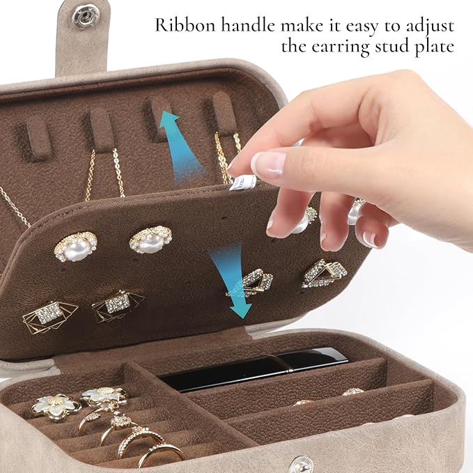 Hatori Travel Jewelry Box, PU Leather Small Jewelry Organizer for Women Girls, Portable Mini Travel Case Display Storage Hold